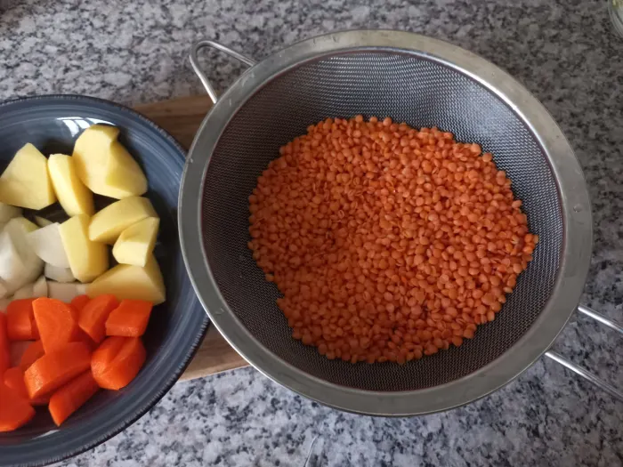 Lentils, potatoes, and onions